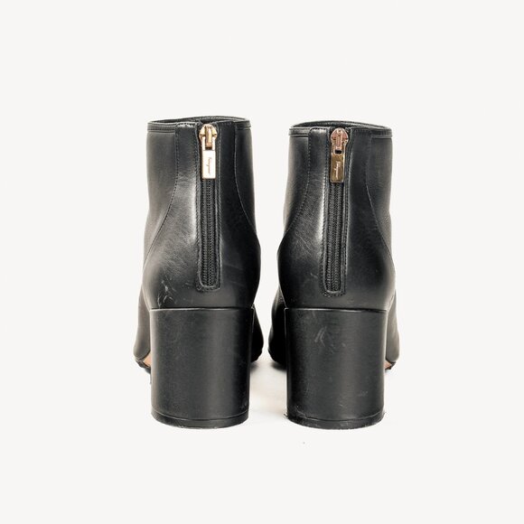 Salvatore Ferragamo Atri Glossy Cap Toe Black Leather Ankle Boot - Picture 3 of 11